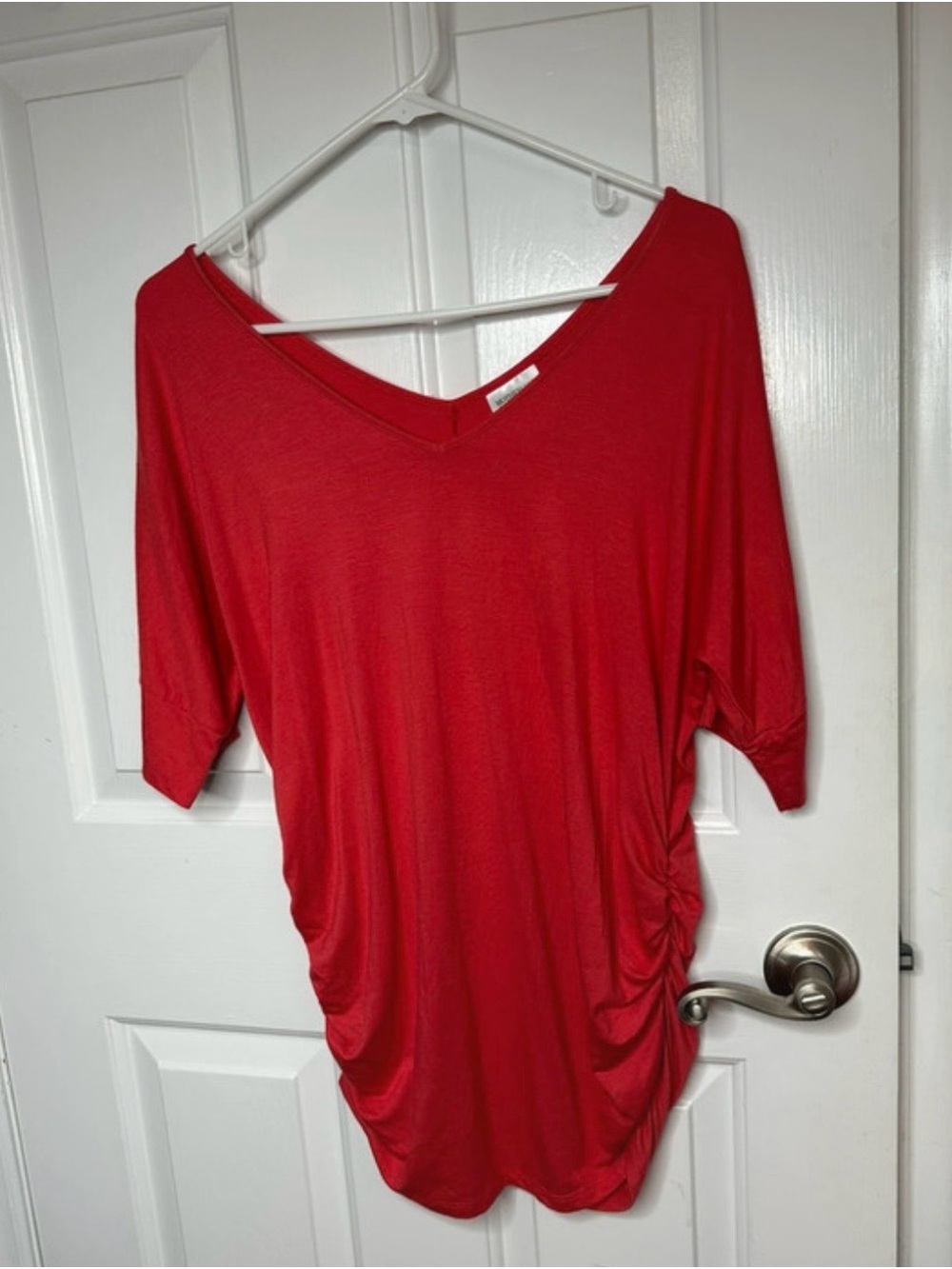 Motherhood Maternity Red Orange V-Neck Side-Ruched Top Medium NWT